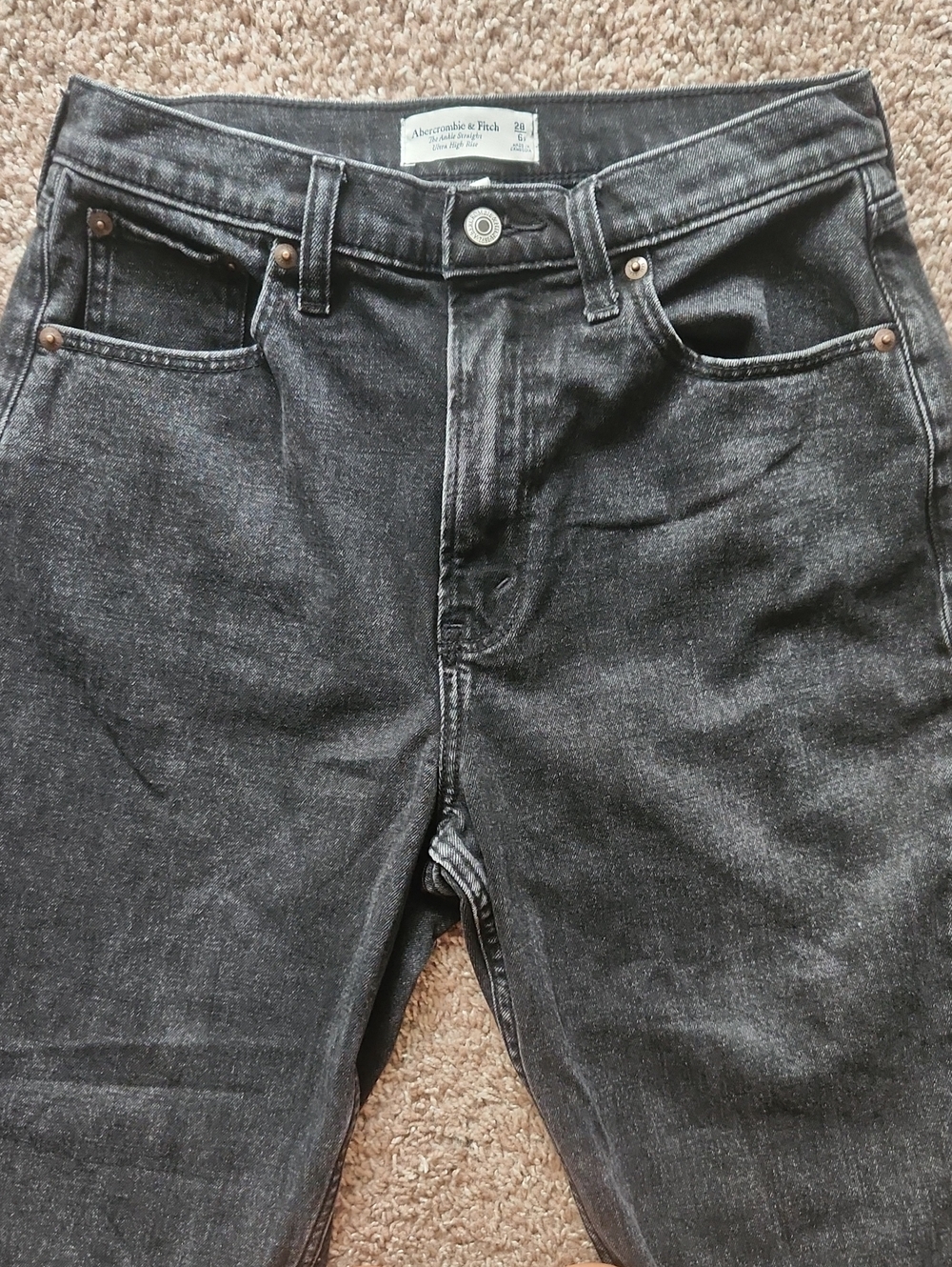 Abercrombie & Fitch The Ankle Straight Ultra High Rise Washed Charcoal Black